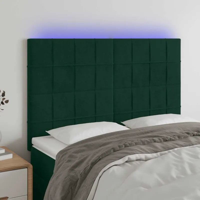 Galvūgalis su LED, tamsiai žalias, 144x5x118/128cm, aksomas