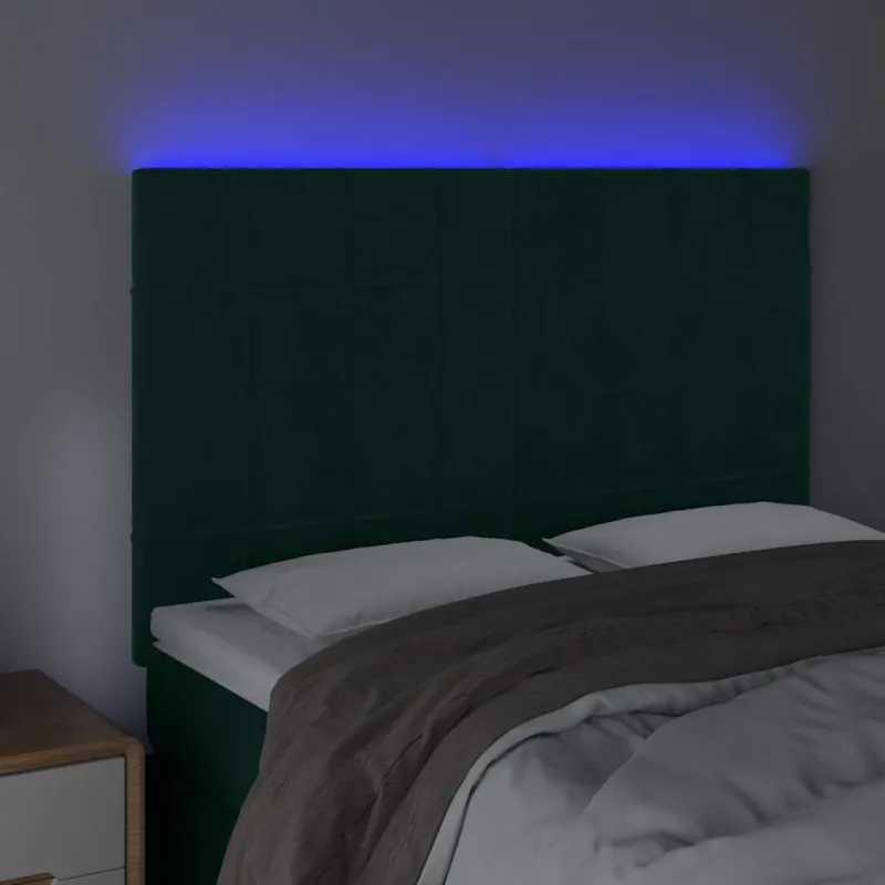 Galvūgalis su LED, tamsiai žalias, 144x5x118/128cm, aksomas