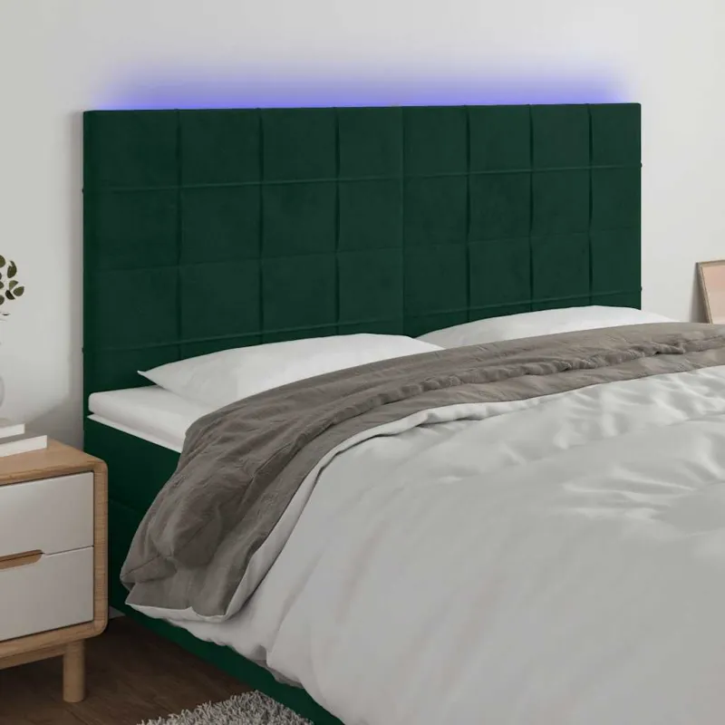 Galvūgalis su LED, tamsiai žalias, 180x5x118/128cm, aksomas