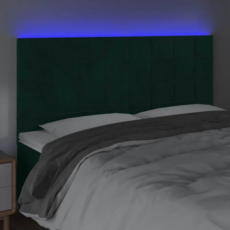 Galvūgalis su LED, tamsiai žalias, 180x5x118/128cm, aksomas