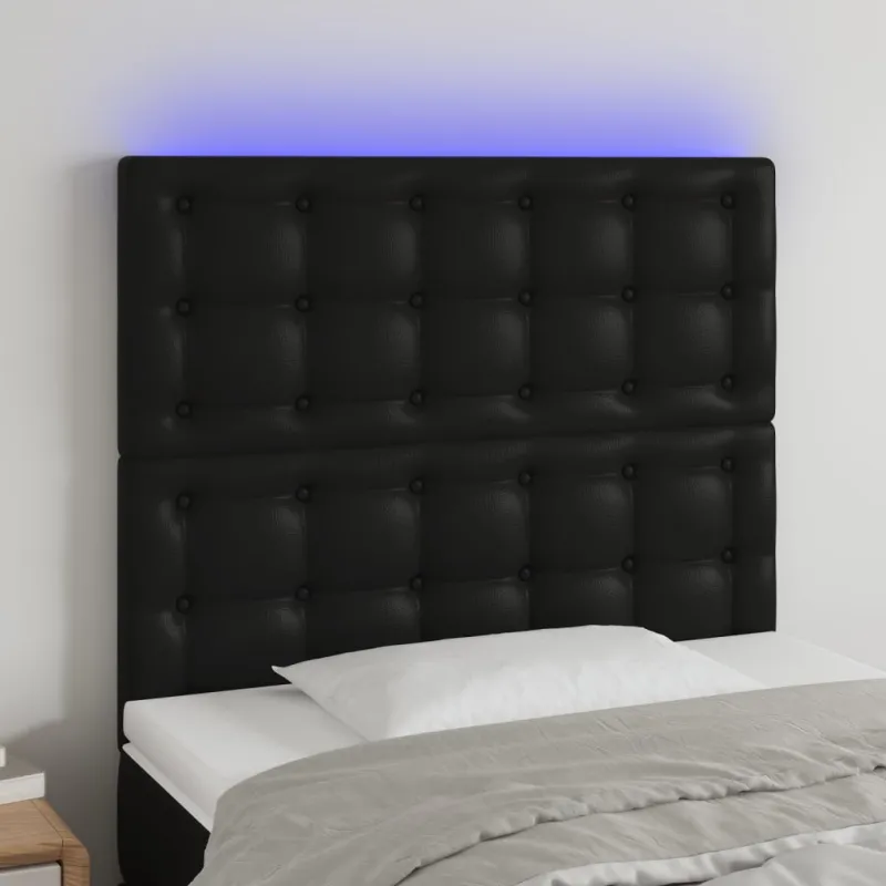 Galvūgalis su LED, juodos spalvos, 90x5x118/128cm, dirbtinė oda