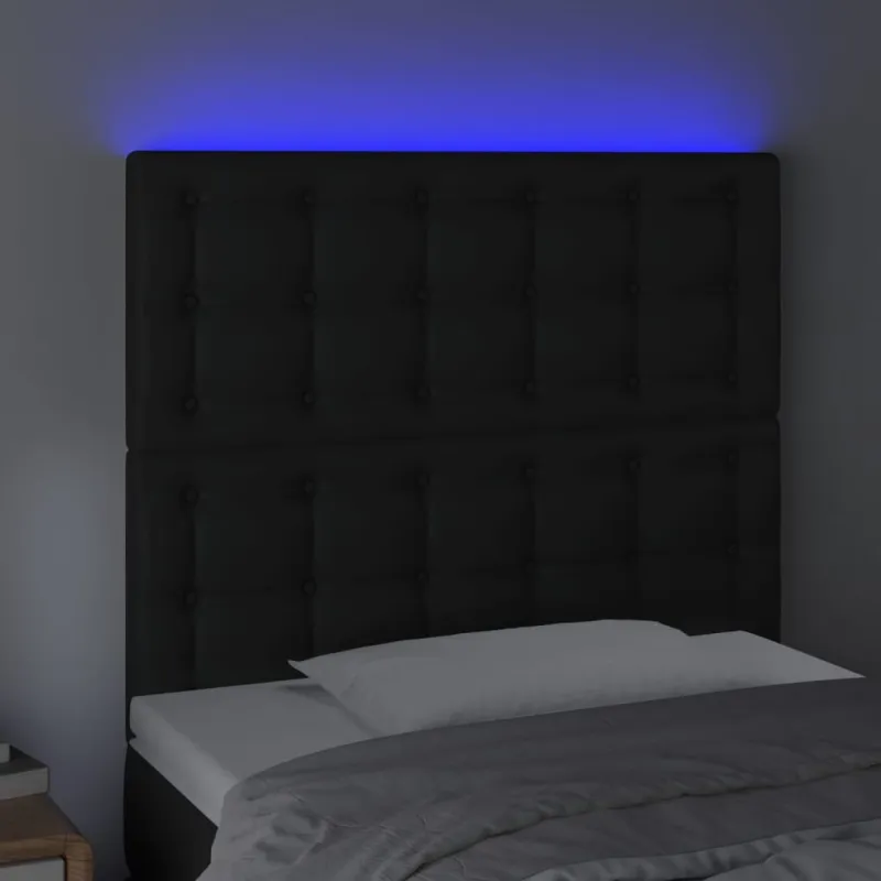 Galvūgalis su LED, juodos spalvos, 90x5x118/128cm, dirbtinė oda