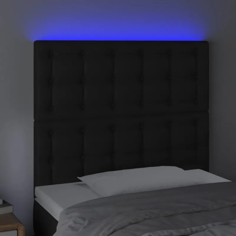 Galvūgalis su LED, juodos spalvos, 100x5x118/128cm dirbtinė oda