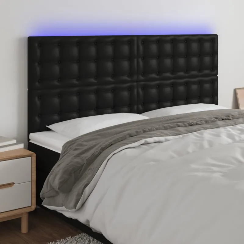 Galvūgalis su LED, juodos spalvos, 160x5x118/128cm dirbtinė oda