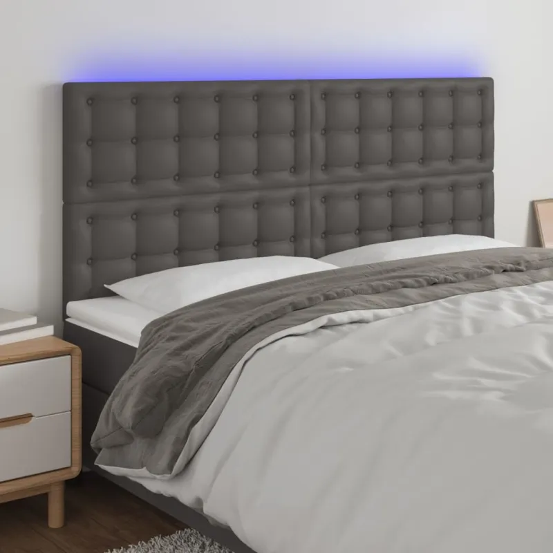 Galvūgalis su LED, pilkas, 160x5x118/128cm, dirbtinė oda