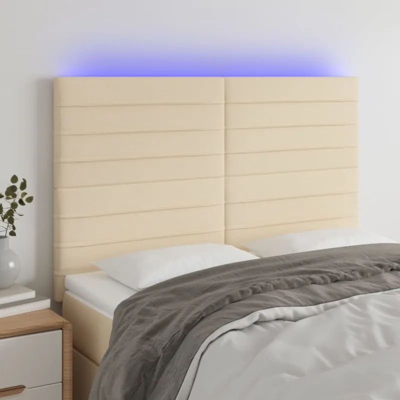 Galvūgalis su LED, kreminės spalvos, 144x5x118/128cm, audinys