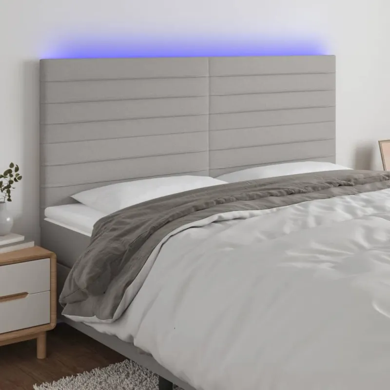 Galvūgalis su LED, šviesiai pilkas, 160x5x118/128cm, audinys