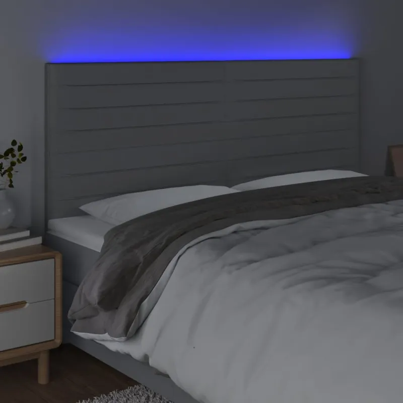 Galvūgalis su LED, šviesiai pilkas, 180x5x118/128cm, audinys
