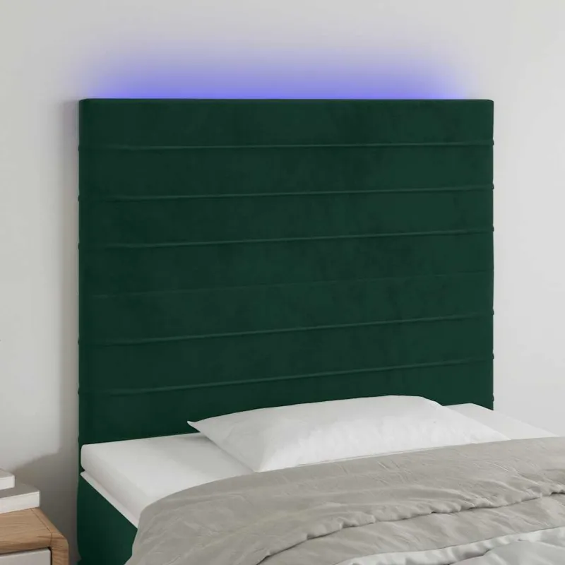 Galvūgalis su LED, tamsiai žalias, 80x5x118/128cm, aksomas