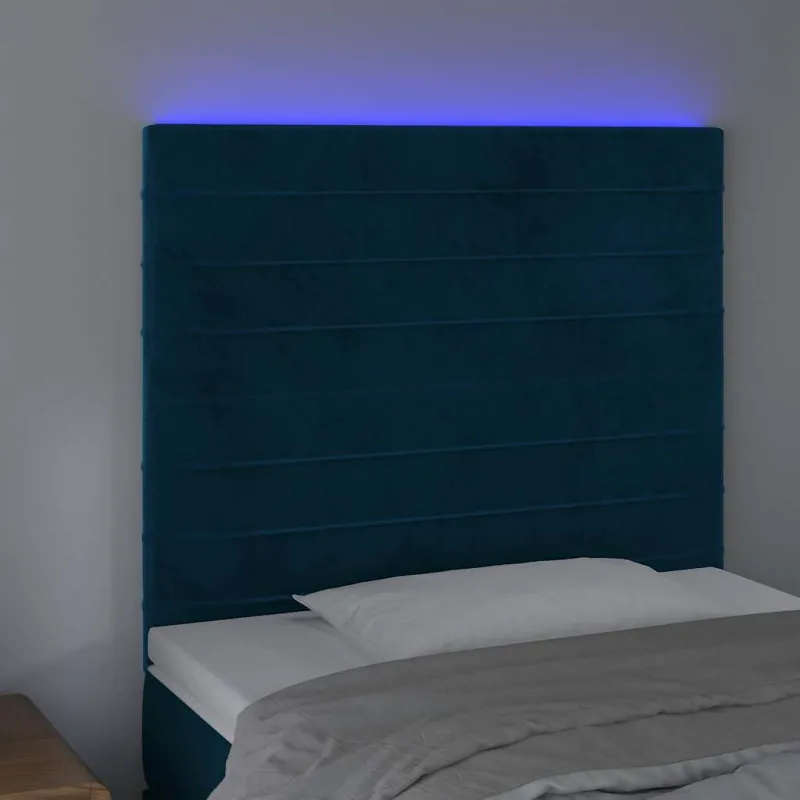 Galvūgalis su LED, tamsiai mėlynas, 80x5x118/128cm, aksomas