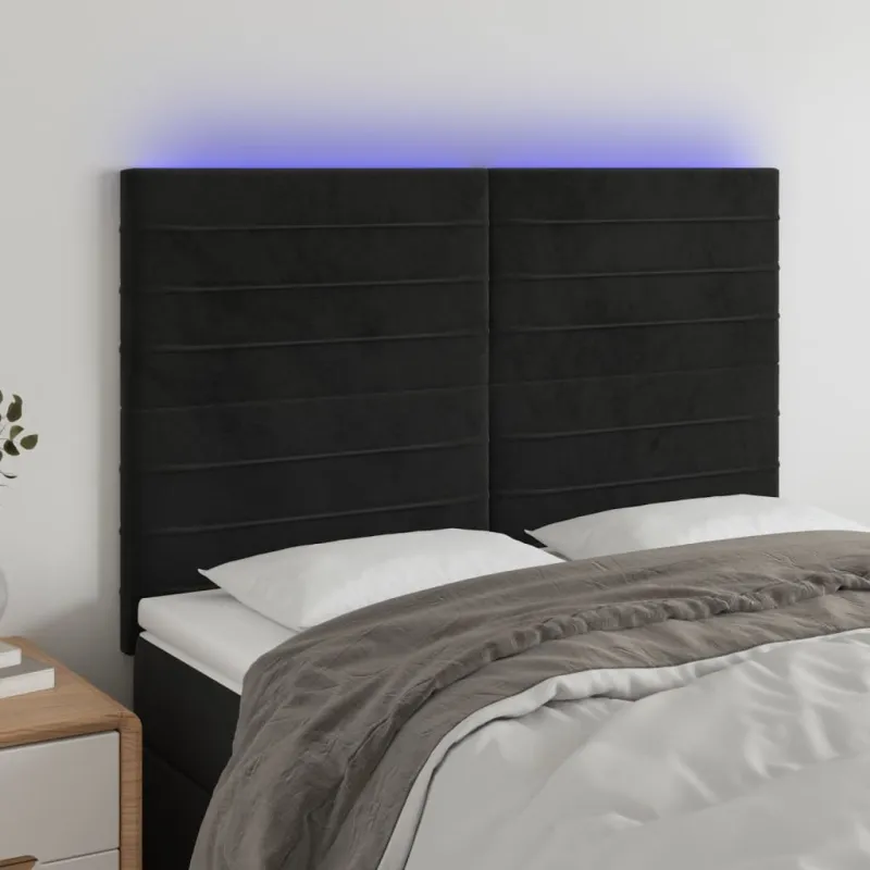 Galvūgalis su LED, juodos spalvos, 144x5x118/128cm, aksomas