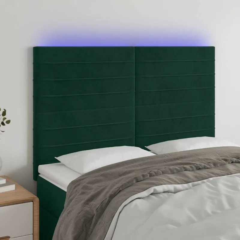Galvūgalis su LED, tamsiai žalias, 144x5x118/128cm, aksomas