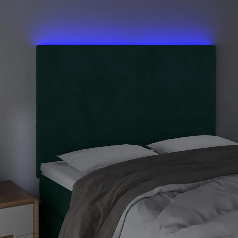 Galvūgalis su LED, tamsiai žalias, 144x5x118/128cm, aksomas