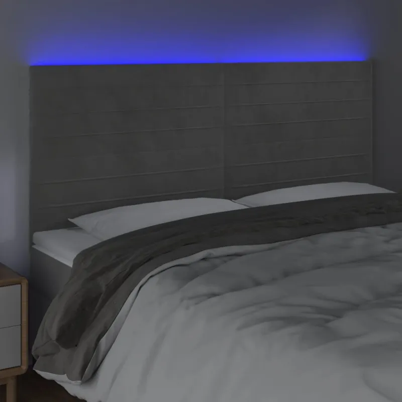 Galvūgalis su LED, šviesiai pilkas, 160x5x118/128cm, aksomas