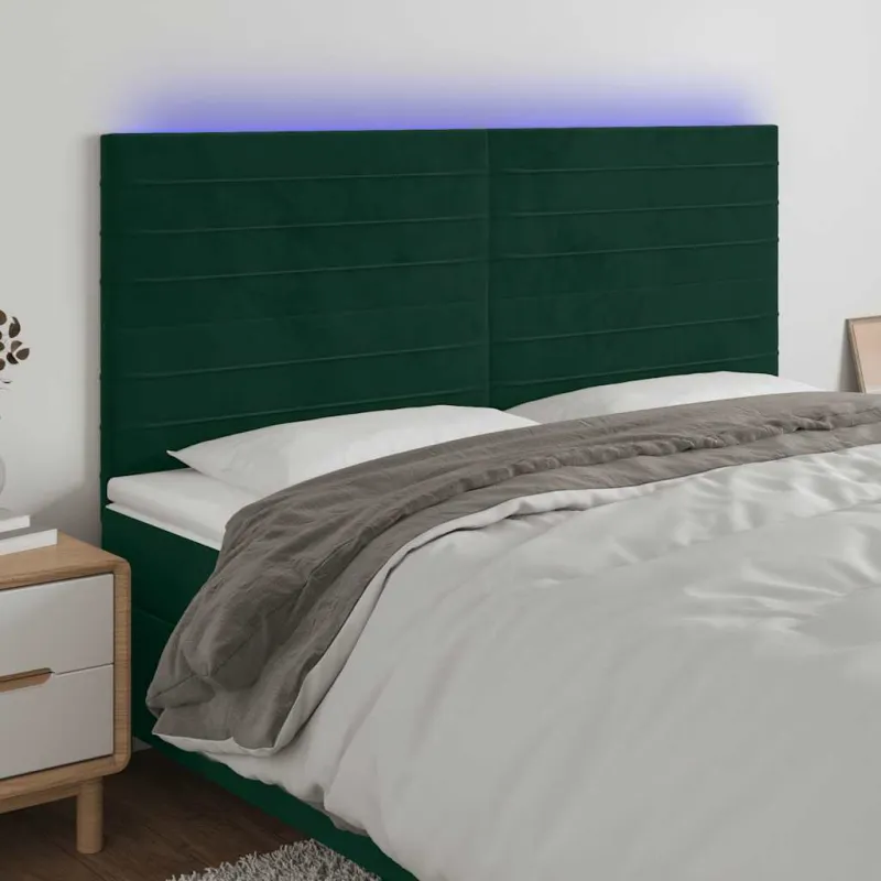 Galvūgalis su LED, tamsiai žalias, 160x5x118/128cm, aksomas