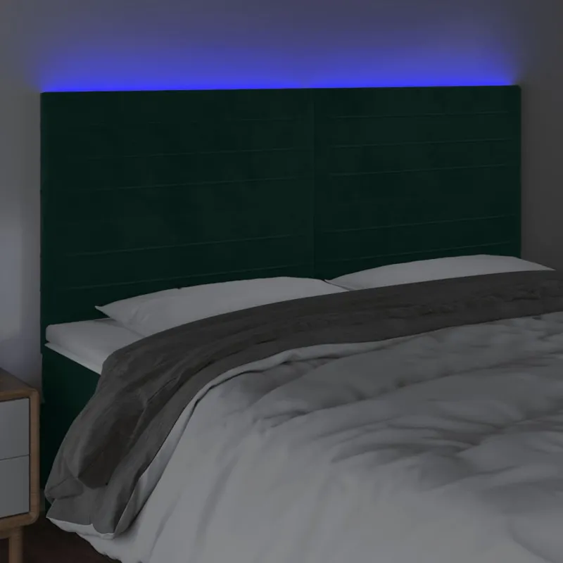 Galvūgalis su LED, tamsiai žalias, 160x5x118/128cm, aksomas