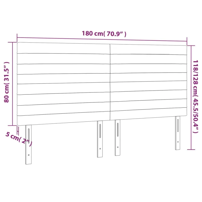 Galvūgalis su LED, šviesiai pilkas, 180x5x118/128cm, aksomas