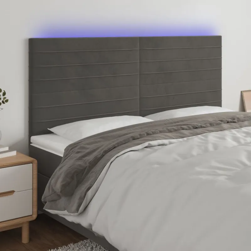 Galvūgalis su LED, tamsiai pilkas, 180x5x118/128cm, aksomas