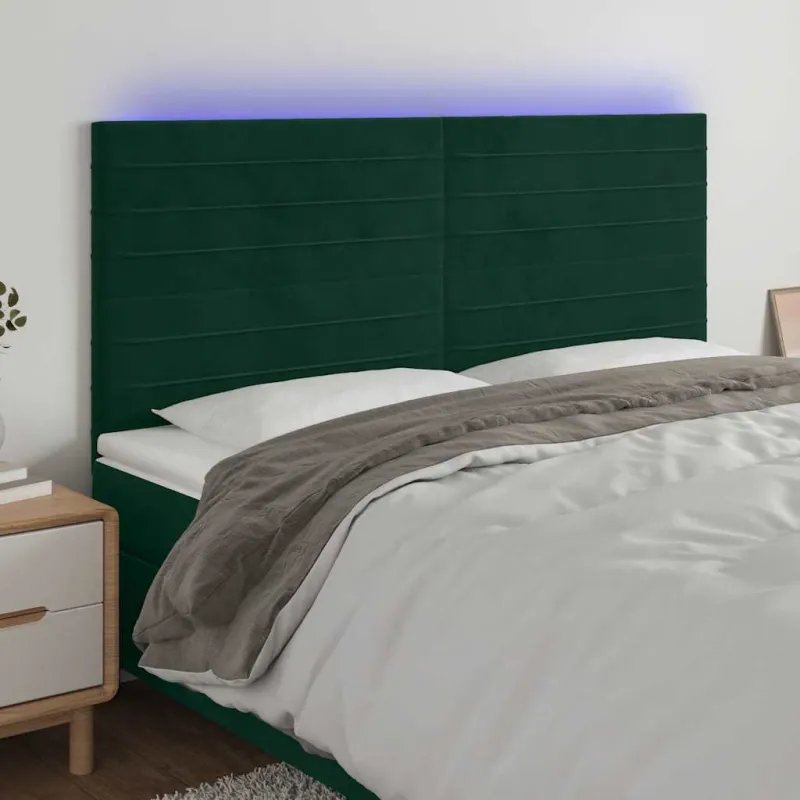 Galvūgalis su LED, tamsiai žalias, 180x5x118/128cm, aksomas