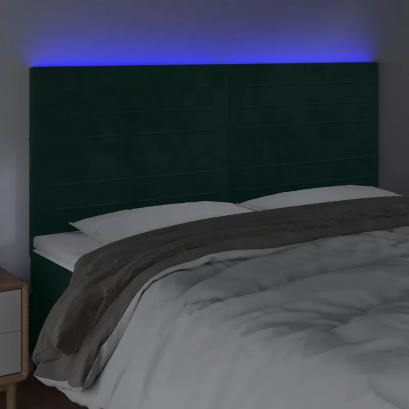 Galvūgalis su LED, tamsiai žalias, 180x5x118/128cm, aksomas