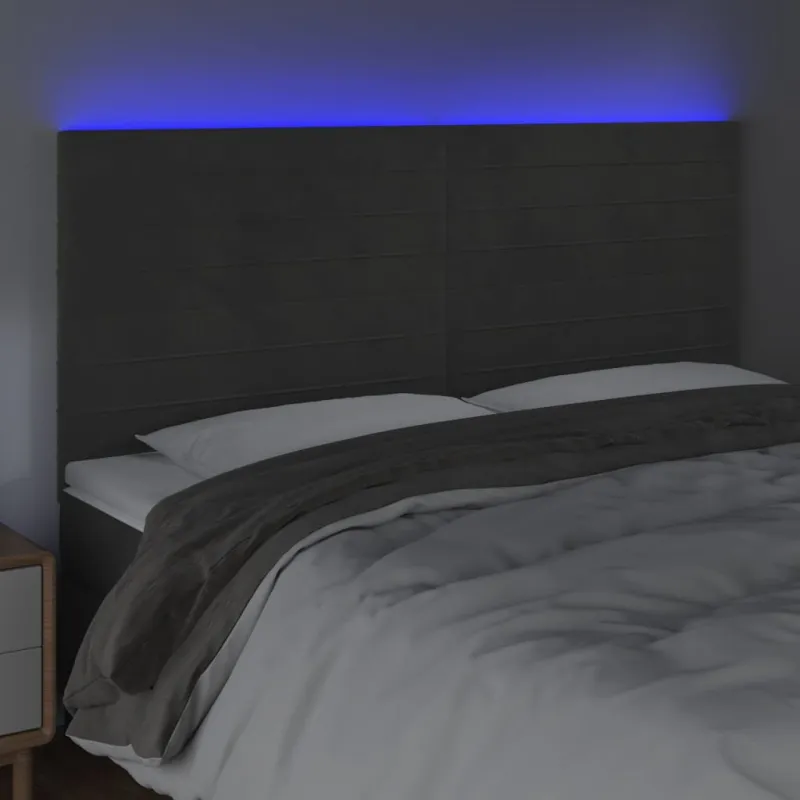 Galvūgalis su LED, tamsiai pilkas, 200x5x118/128cm, aksomas