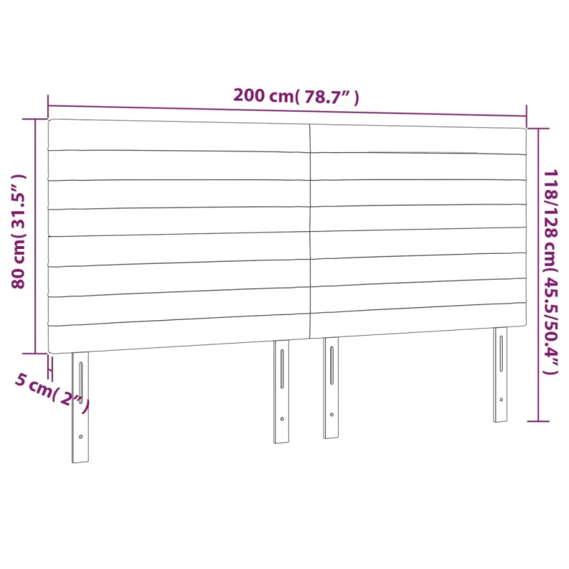 Galvūgalis su LED, tamsiai pilkas, 200x5x118/128cm, aksomas