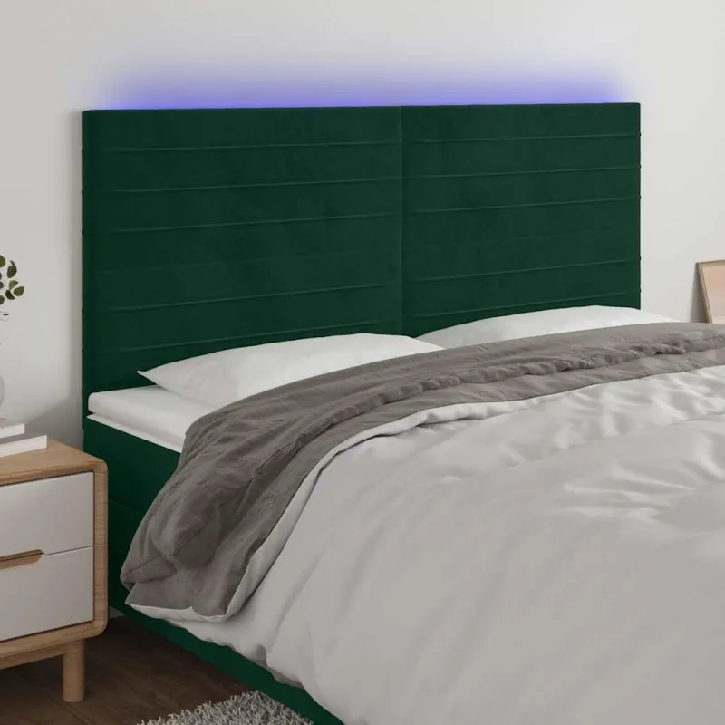 Galvūgalis su LED, tamsiai žalias, 200x5x118/128cm, aksomas