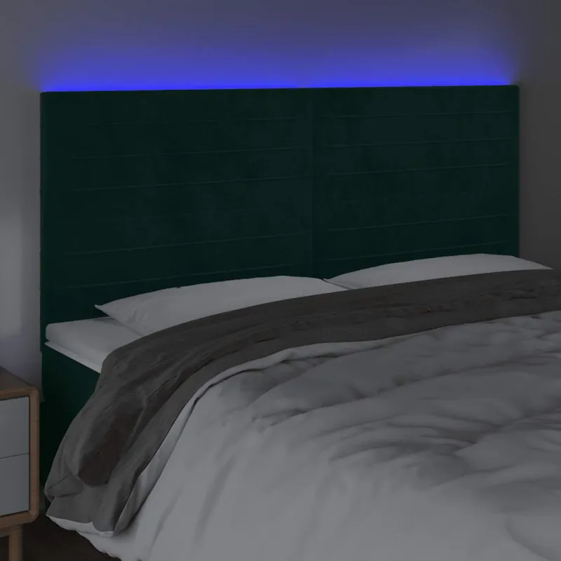 Galvūgalis su LED, tamsiai žalias, 200x5x118/128cm, aksomas