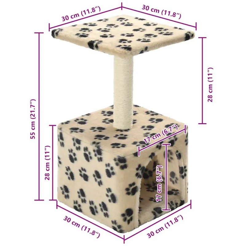 Draskyklė katėms su stovu iš sizalio, 55 cm, smėlio sp. pėdut.