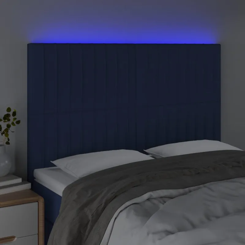 Galvūgalis su LED, mėlynos spalvos, 144x5x118/128cm, audinys