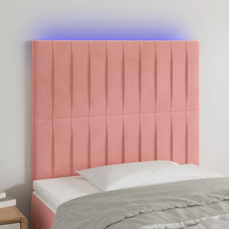 Galvūgalis su LED, rožinės spalvos, 90x5x118/128cm, aksomas