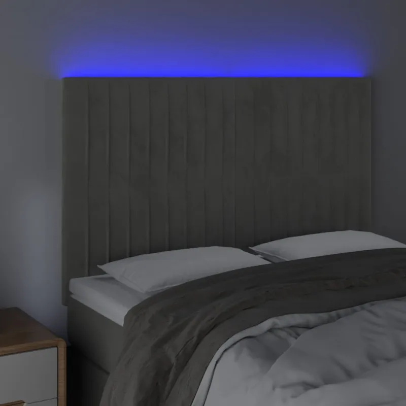 Galvūgalis su LED, šviesiai pilkas, 144x5x118/128cm, aksomas