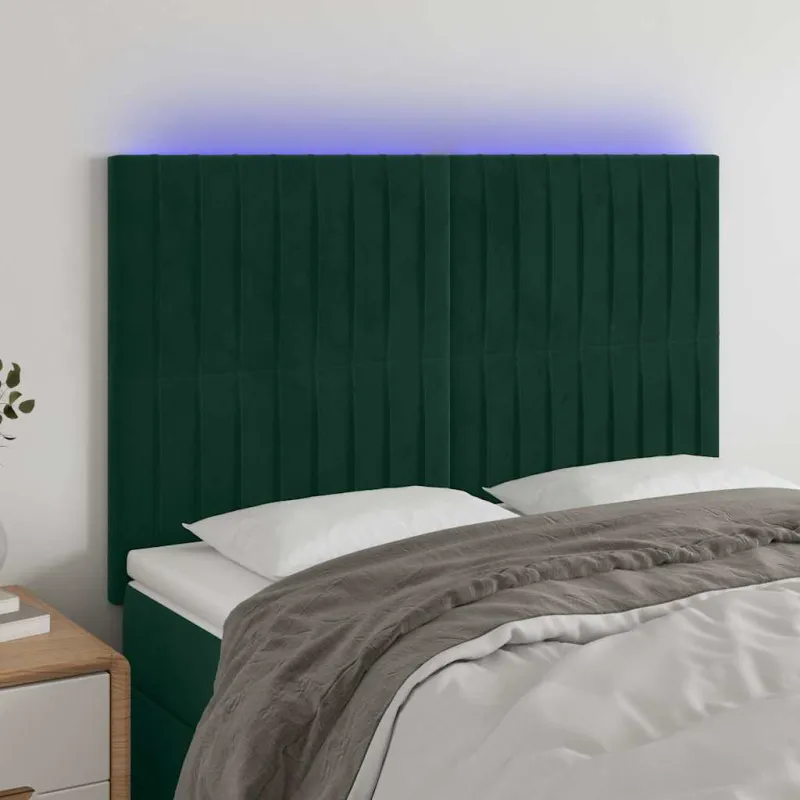 Galvūgalis su LED, tamsiai žalias, 144x5x118/128cm, aksomas