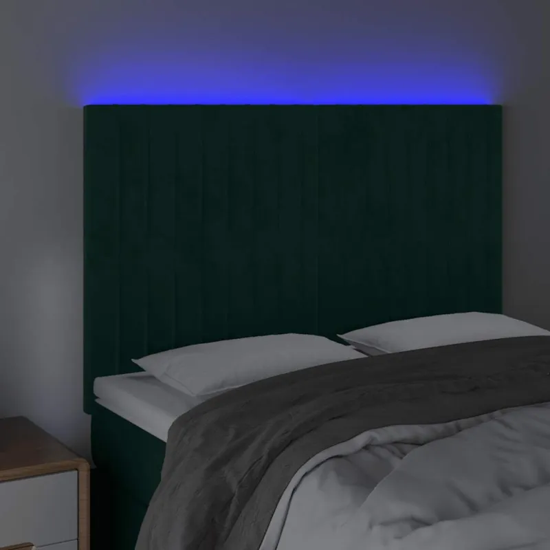 Galvūgalis su LED, tamsiai žalias, 144x5x118/128cm, aksomas