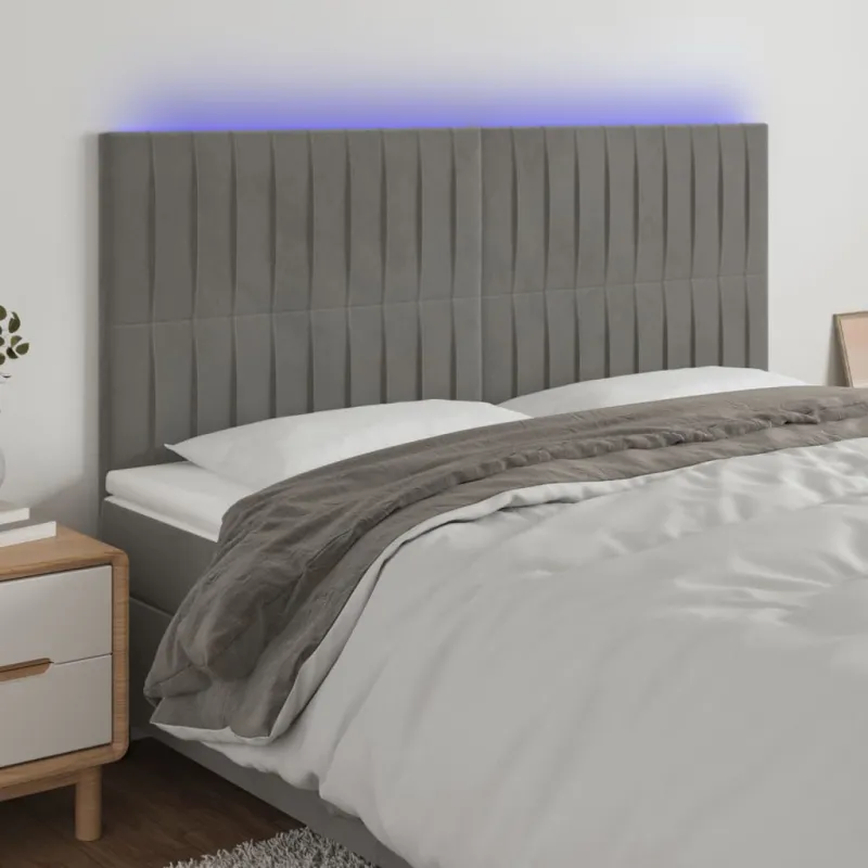 Galvūgalis su LED, šviesiai pilkas, 160x5x118/128cm, aksomas
