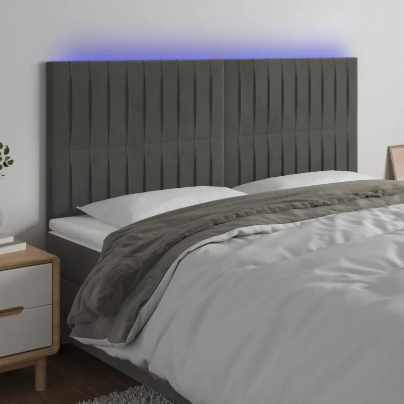 Galvūgalis su LED, tamsiai žalias, 160x5x118/128cm, aksomas