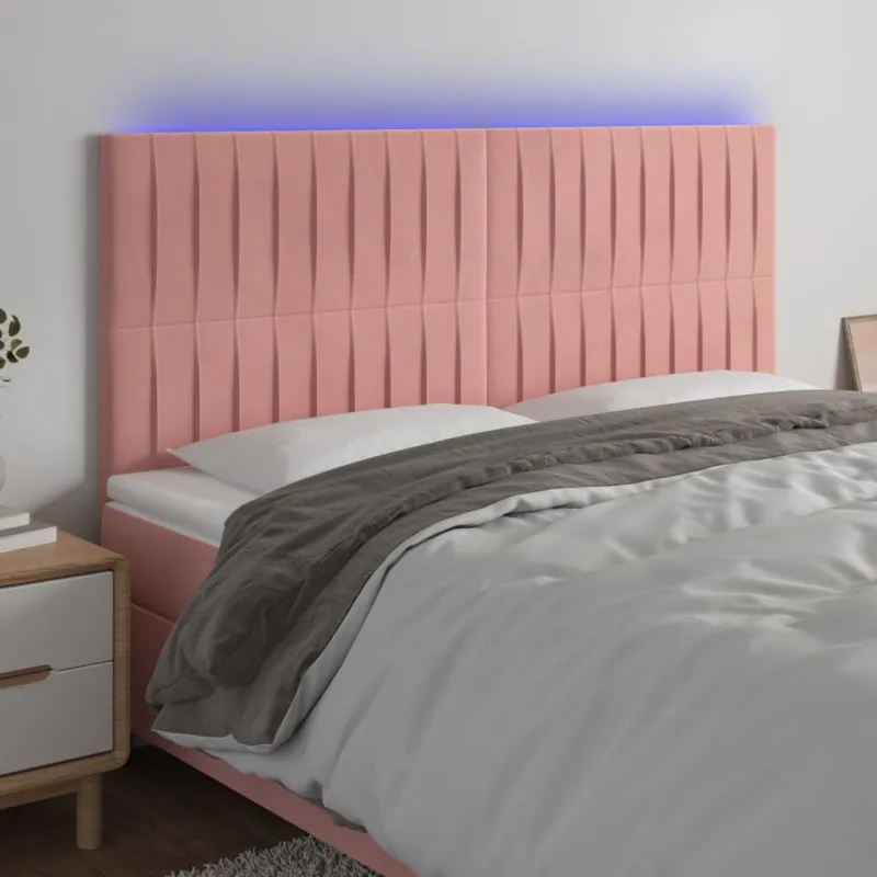 Galvūgalis su LED, rožinės spalvos, 180x5x118/128cm, aksomas