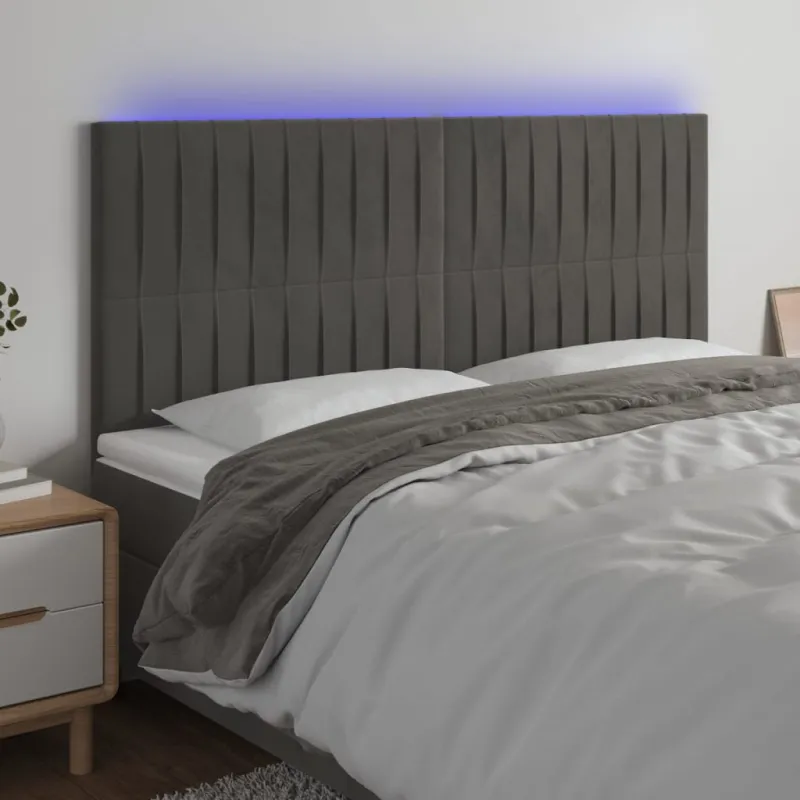 Galvūgalis su LED, tamsiai pilkas, 200x5x118/128cm, aksomas