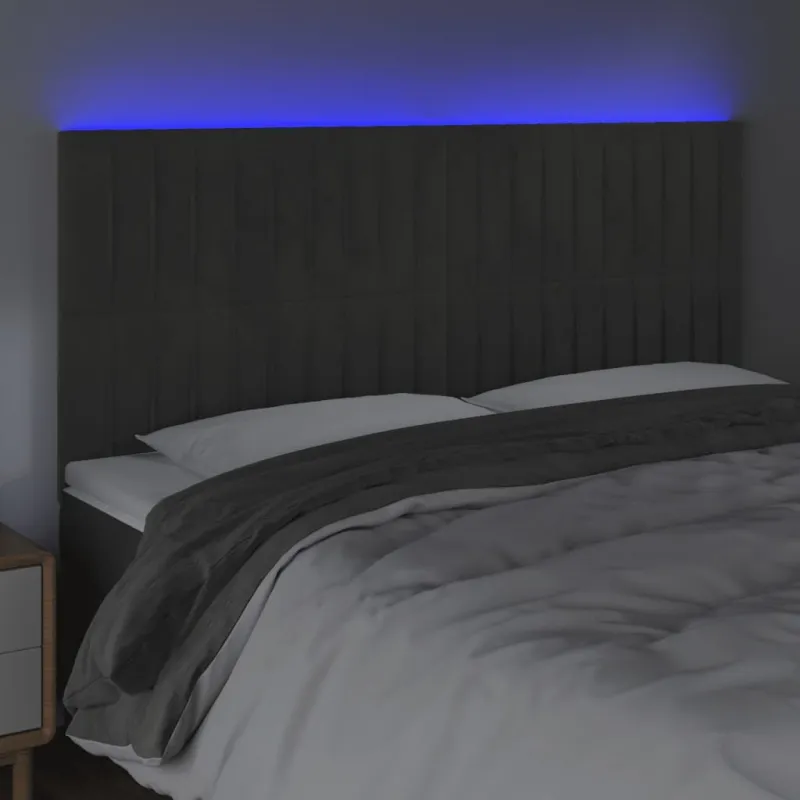 Galvūgalis su LED, tamsiai pilkas, 200x5x118/128cm, aksomas