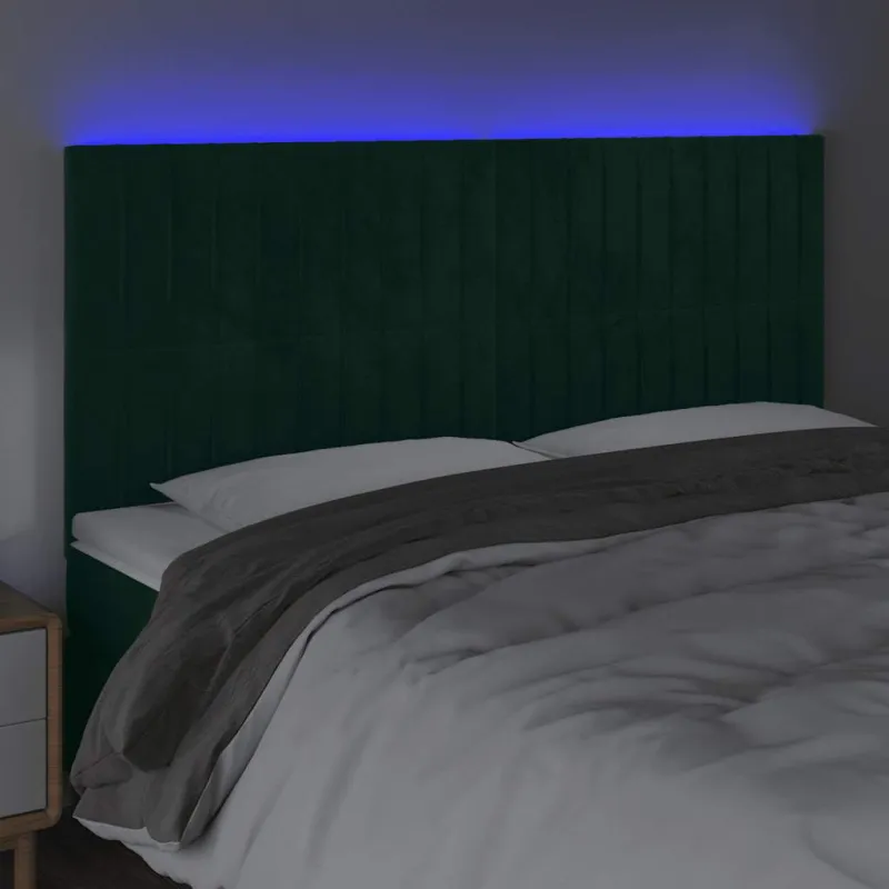 Galvūgalis su LED, tamsiai žalias, 200x5x118/128cm, aksomas