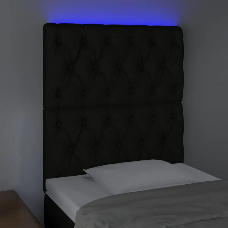 Galvūgalis su LED, juodos spalvos, 80x7x118/128cm, audinys