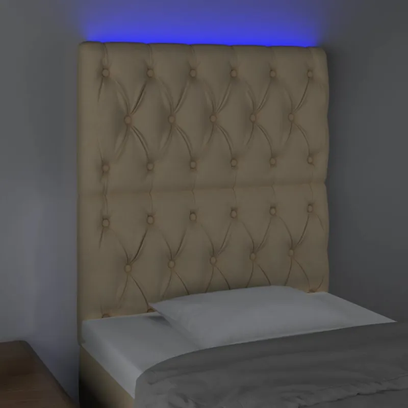 Galvūgalis su LED, kreminės spalvos, 80x7x118/128cm, audinys