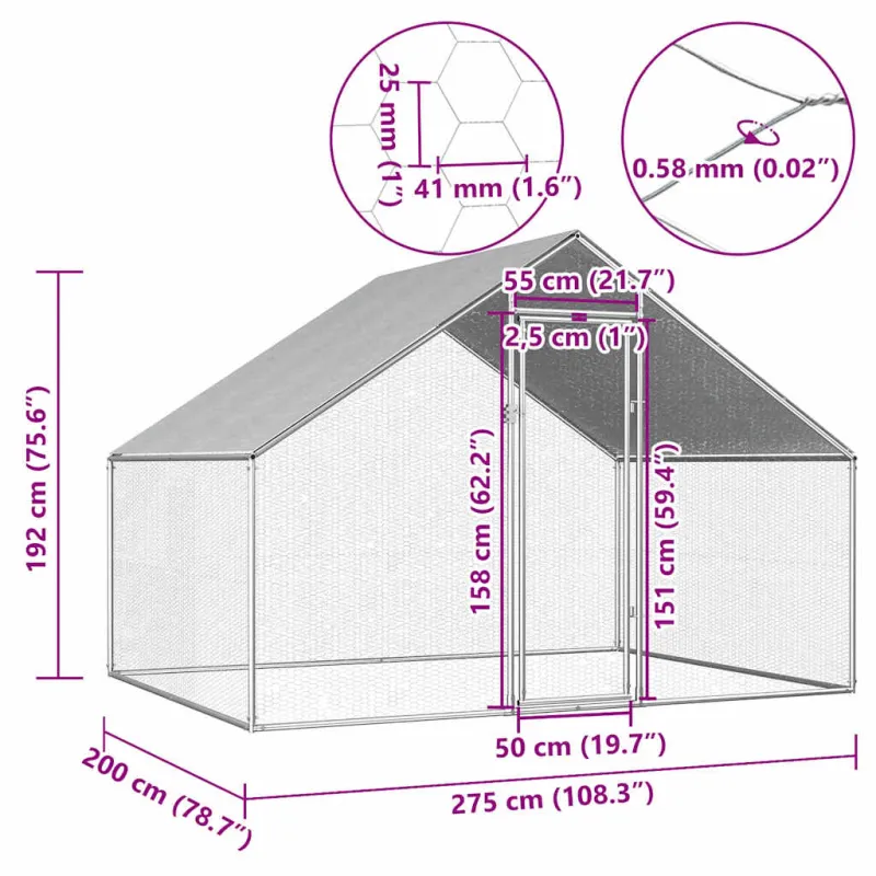 Lauko narvas viščiukams, 2,75x2x1,92m, galvanizuotas plienas