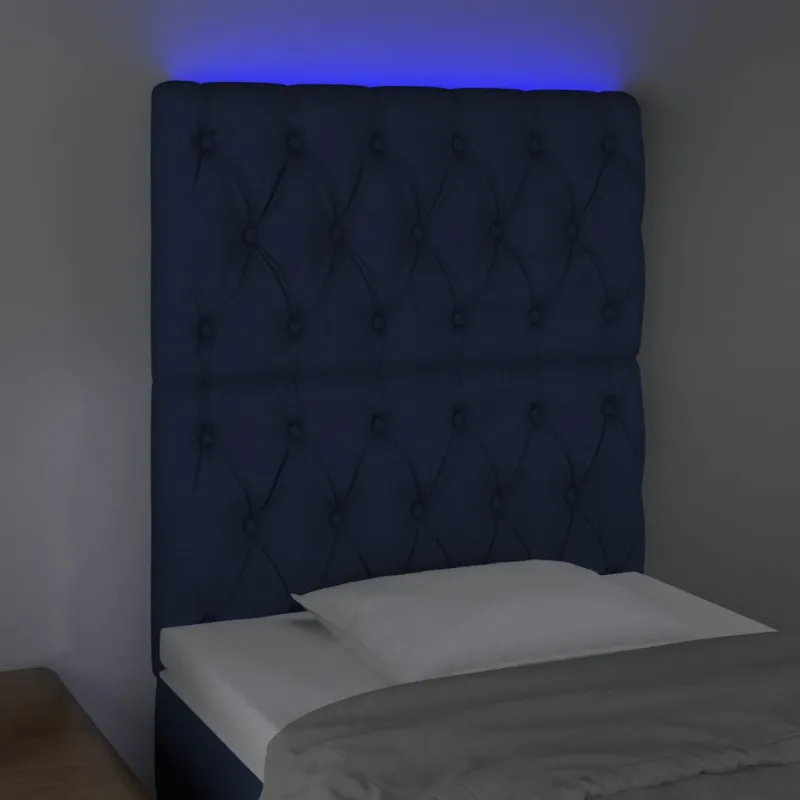 Galvūgalis su LED, mėlynos spalvos, 80x7x118/128cm, audinys