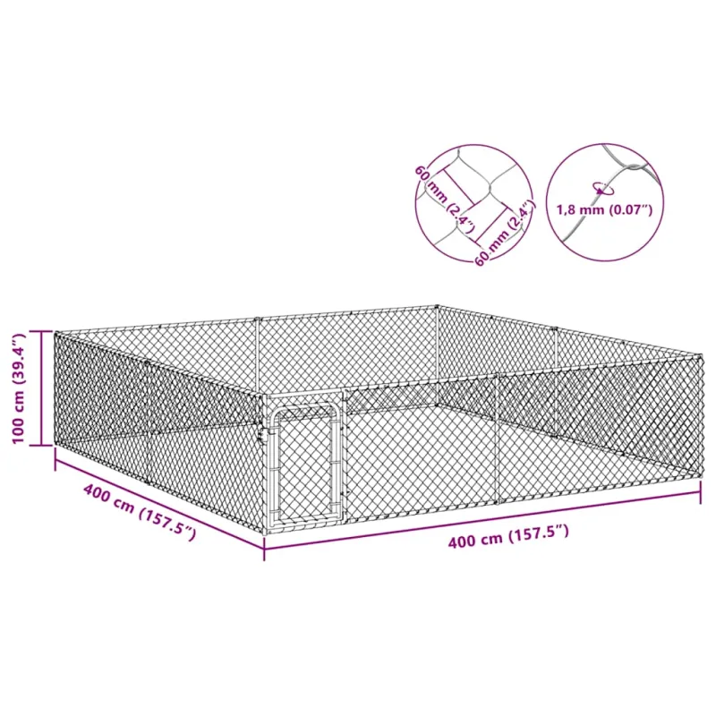 Lauko voljeras šunims, 4x4x1m, galvanizuotas plienas
