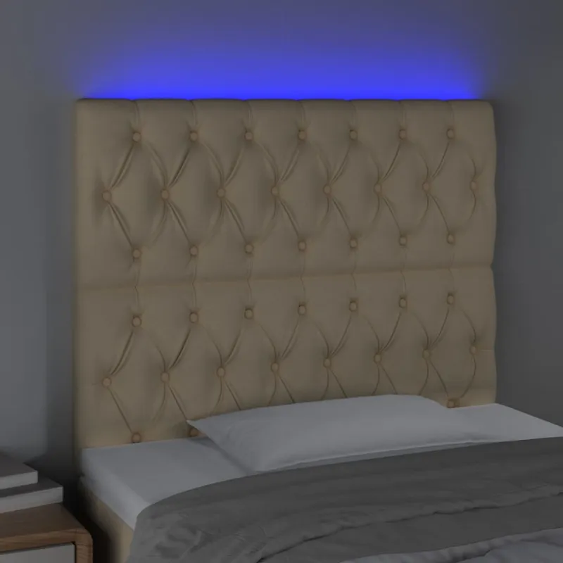 Galvūgalis su LED, kreminės spalvos, 90x7x118/128cm, audinys