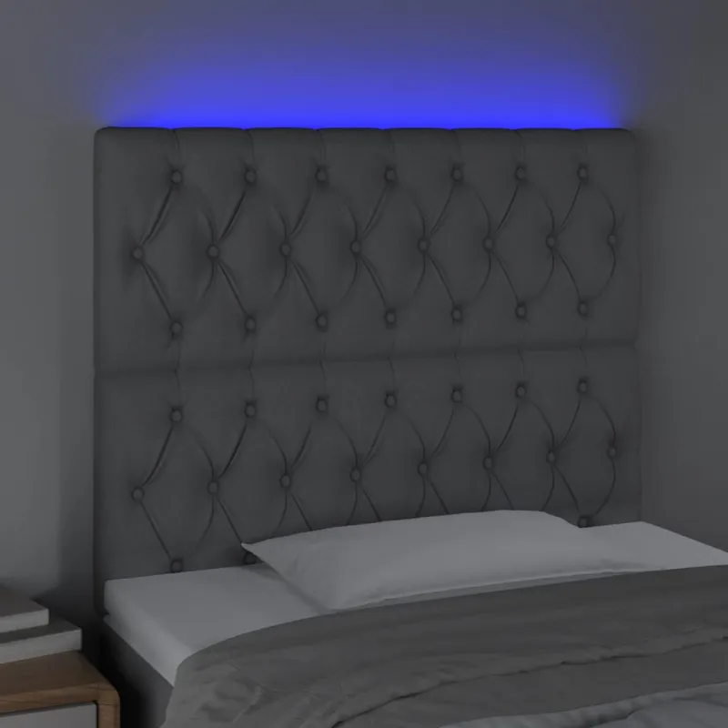 Galvūgalis su LED, šviesiai pilkas, 100x7x118/128cm, audinys