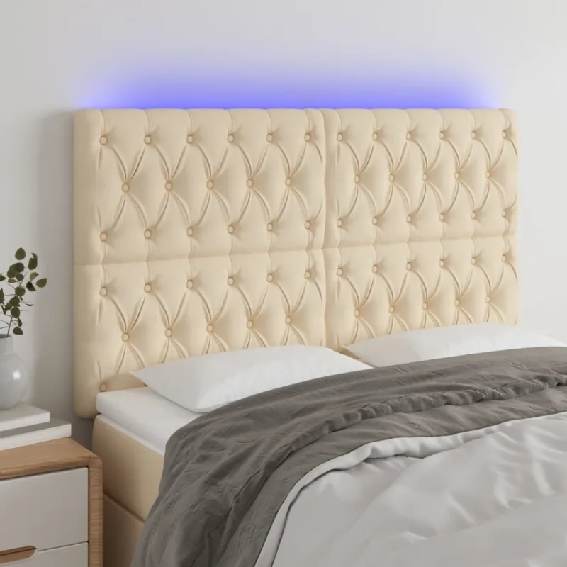 Galvūgalis su LED, kreminės spalvos, 160x7x118/128cm, audinys
