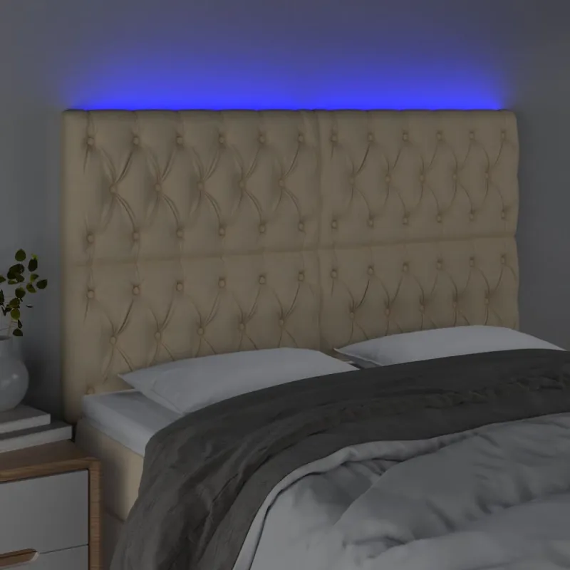 Galvūgalis su LED, kreminės spalvos, 160x7x118/128cm, audinys
