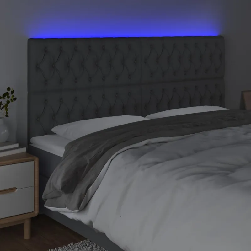Galvūgalis su LED, tamsiai pilkas, 180x7x118/128cm, audinys